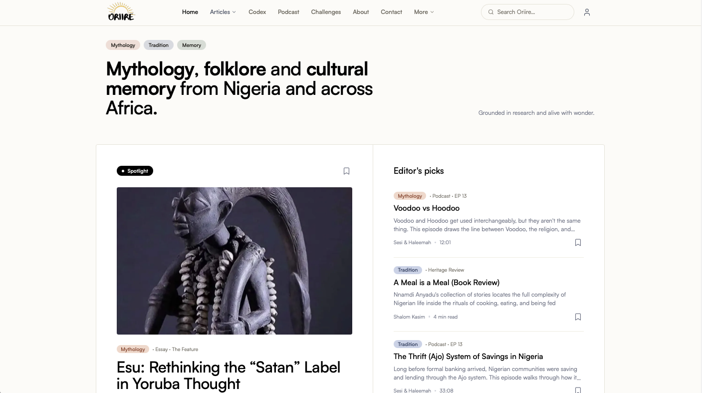 Oriire platform — homepage