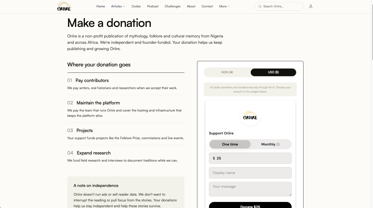 Oriire platform — the Codex